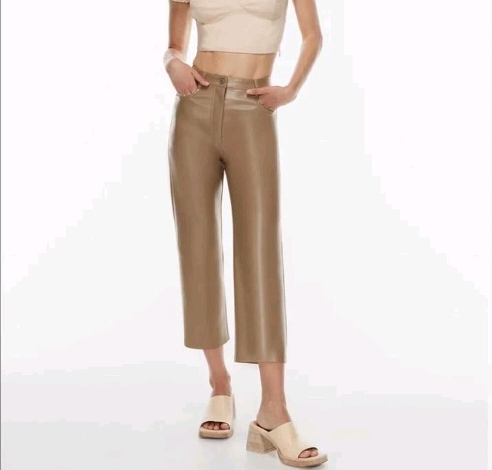 Aritzia Wilfred The Melina Cropped Vegan Leather Pants Tan Size 4 High Rise